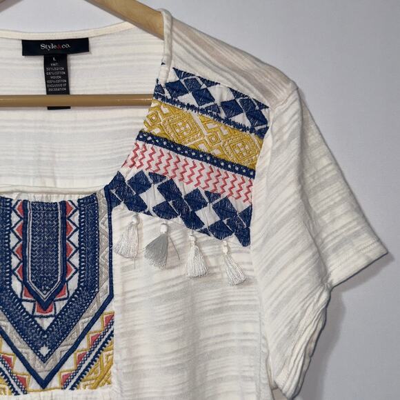 Style & Co white tassel blouse women’s size large - Picture 3 of 6